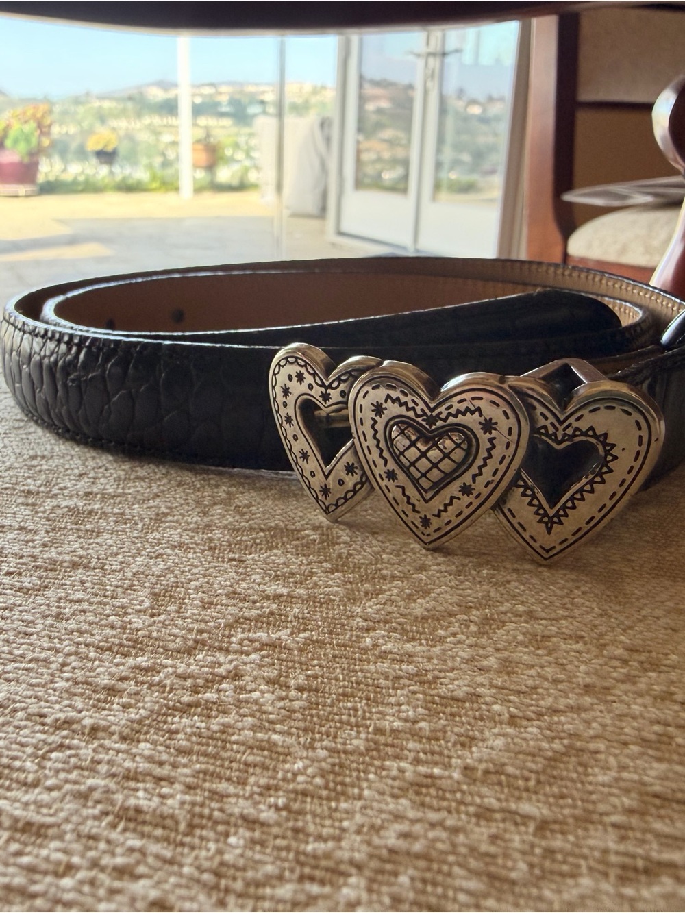 Brighton 30” Black Leather Belt with Triple Heart Silver Buckle
